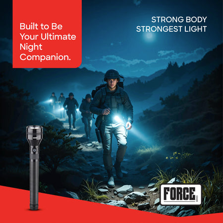 Sanford SF6179SL Rechargeable LED Torch – lifestyle shot, man using the torch outdoors at night