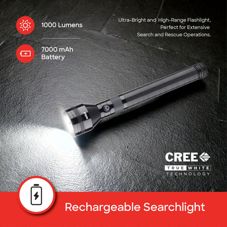 Sanford SF6179SL Rechargeable LED Torch – 1000 lumens and 7000mAh rechargeable battery feature callout