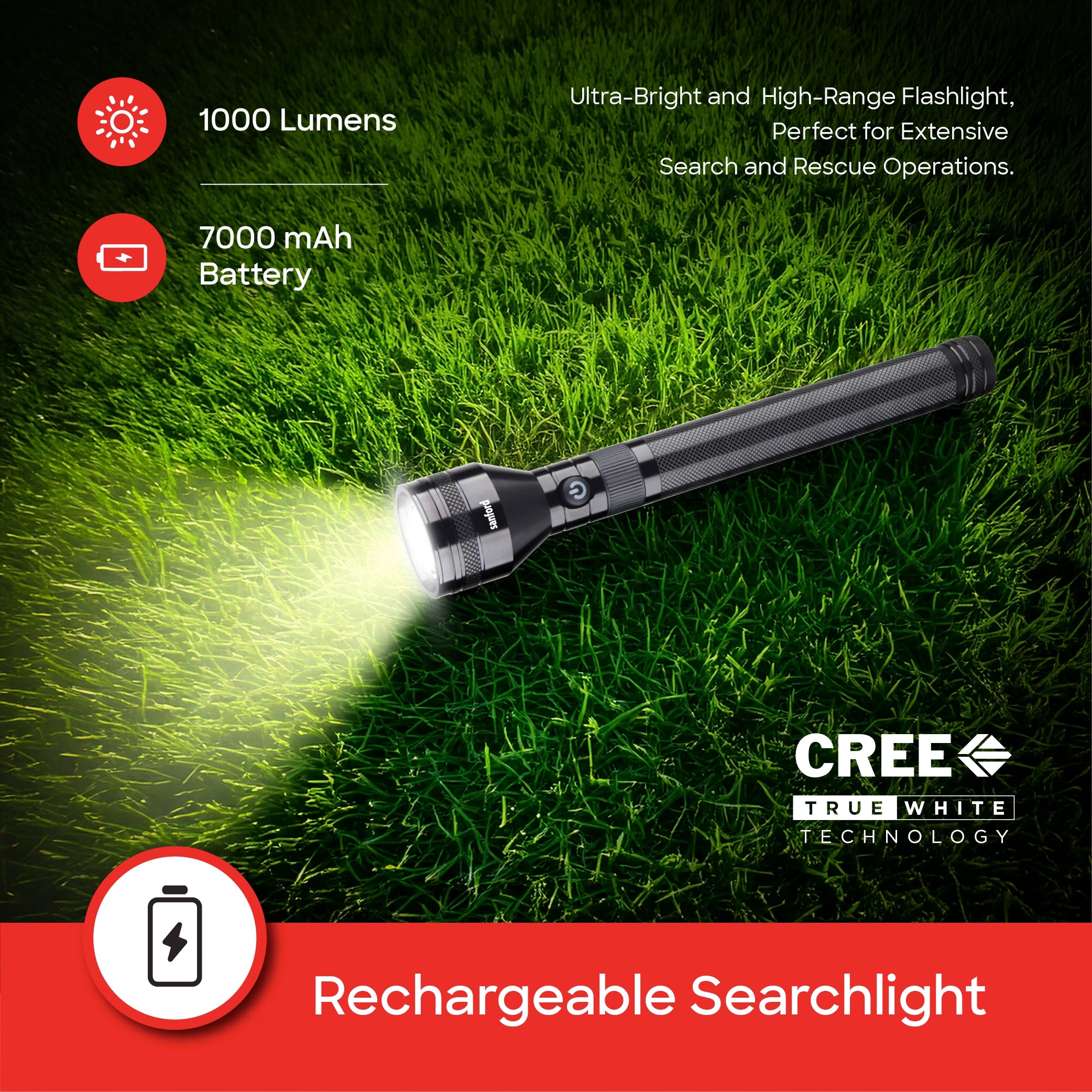 Rechargeable CREE LED flashlight 10W 2500m range 7000mAh battery sanford 3