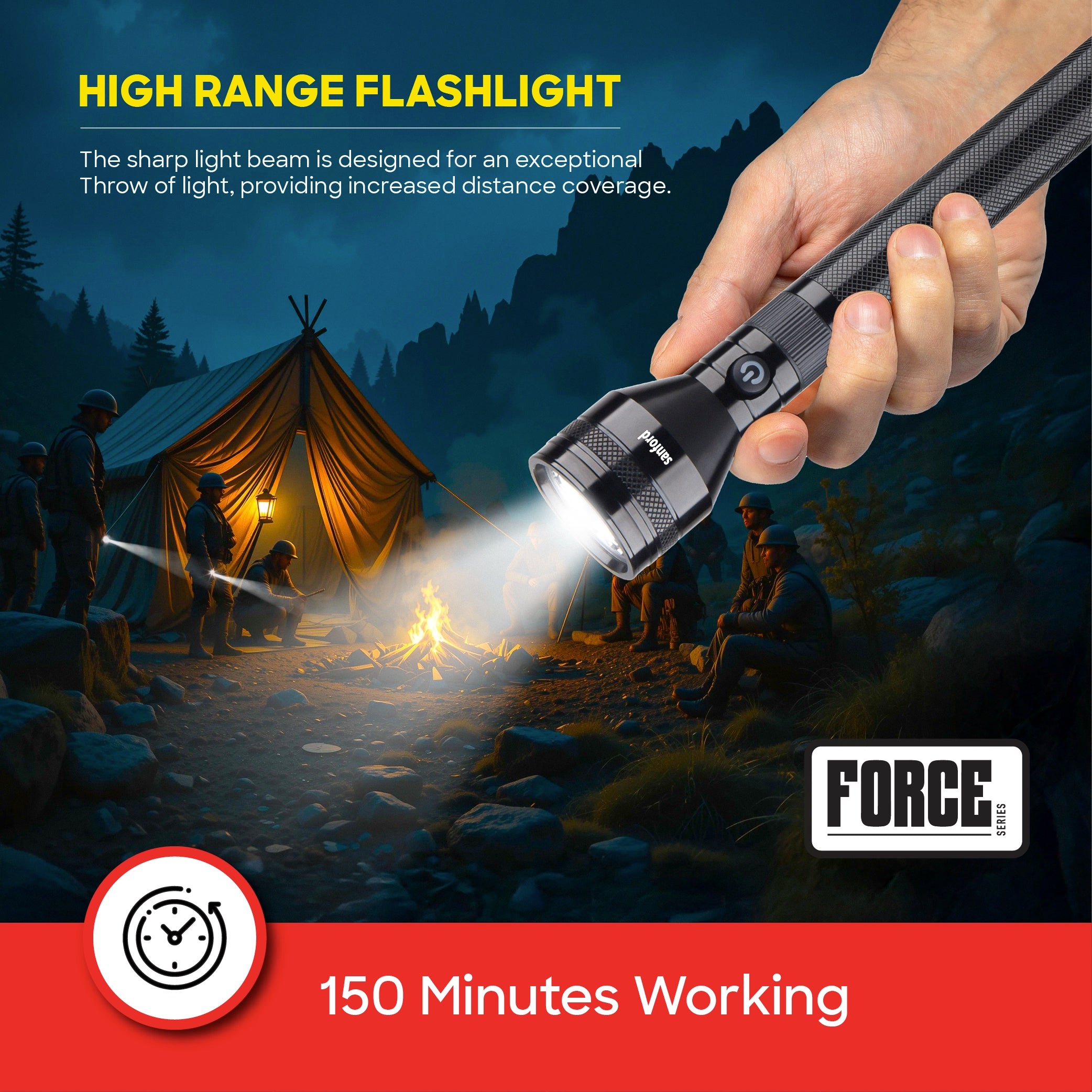 Rechargeable CREE LED flashlight 10W 2500m range 7000mAh battery sanford 5