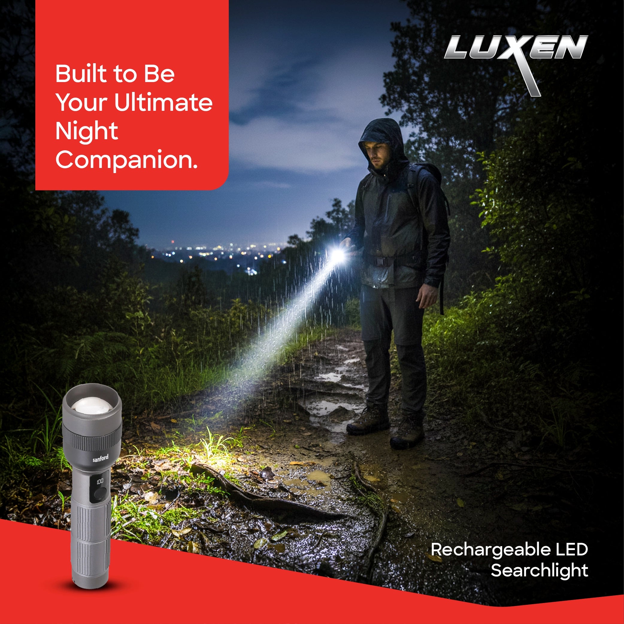 40W LED flashlight torch 2500m range rechargeable zoom 8000mAh 5 modes sanford 2