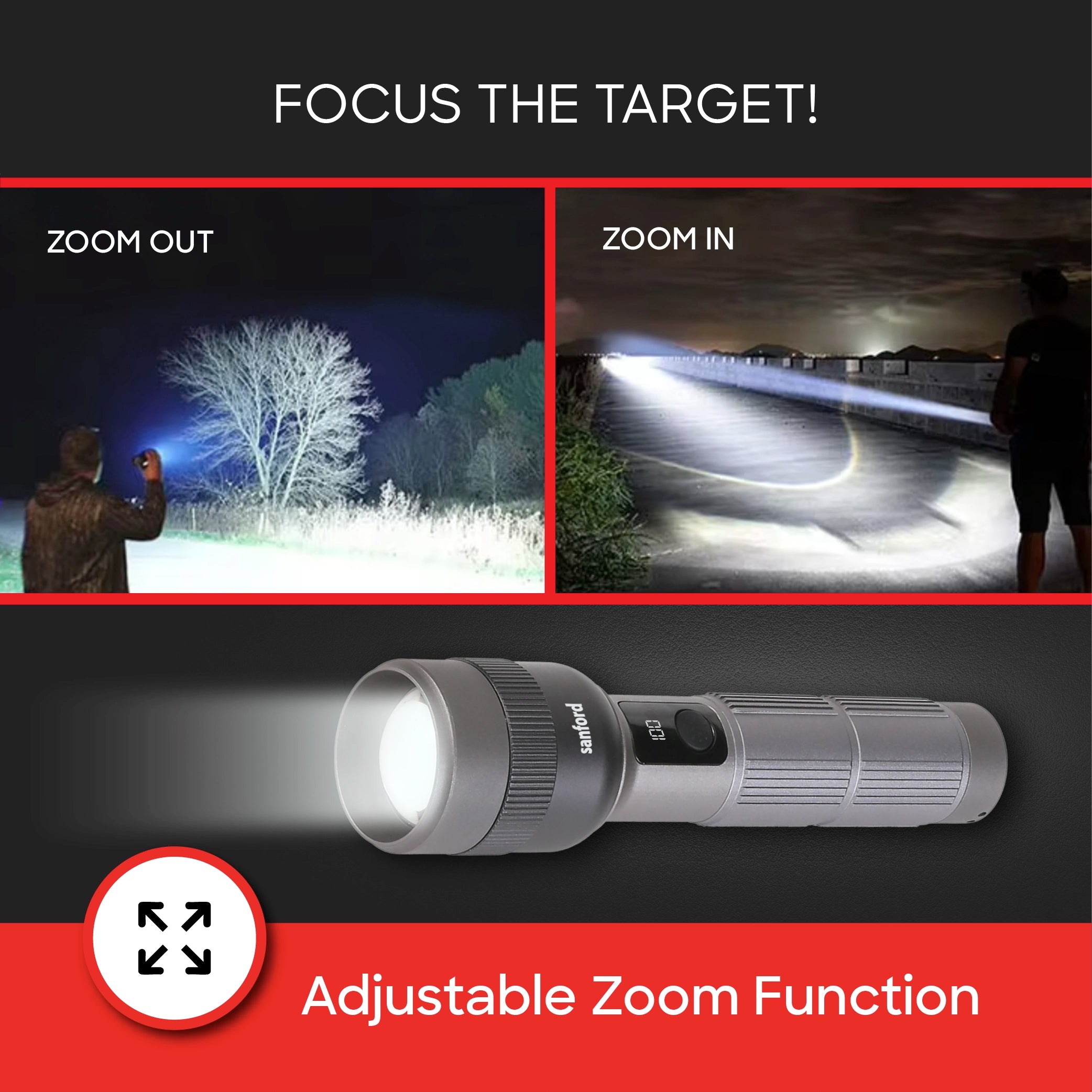 40W LED flashlight torch 2500m range rechargeable zoom 8000mAh 5 modes sanford 4