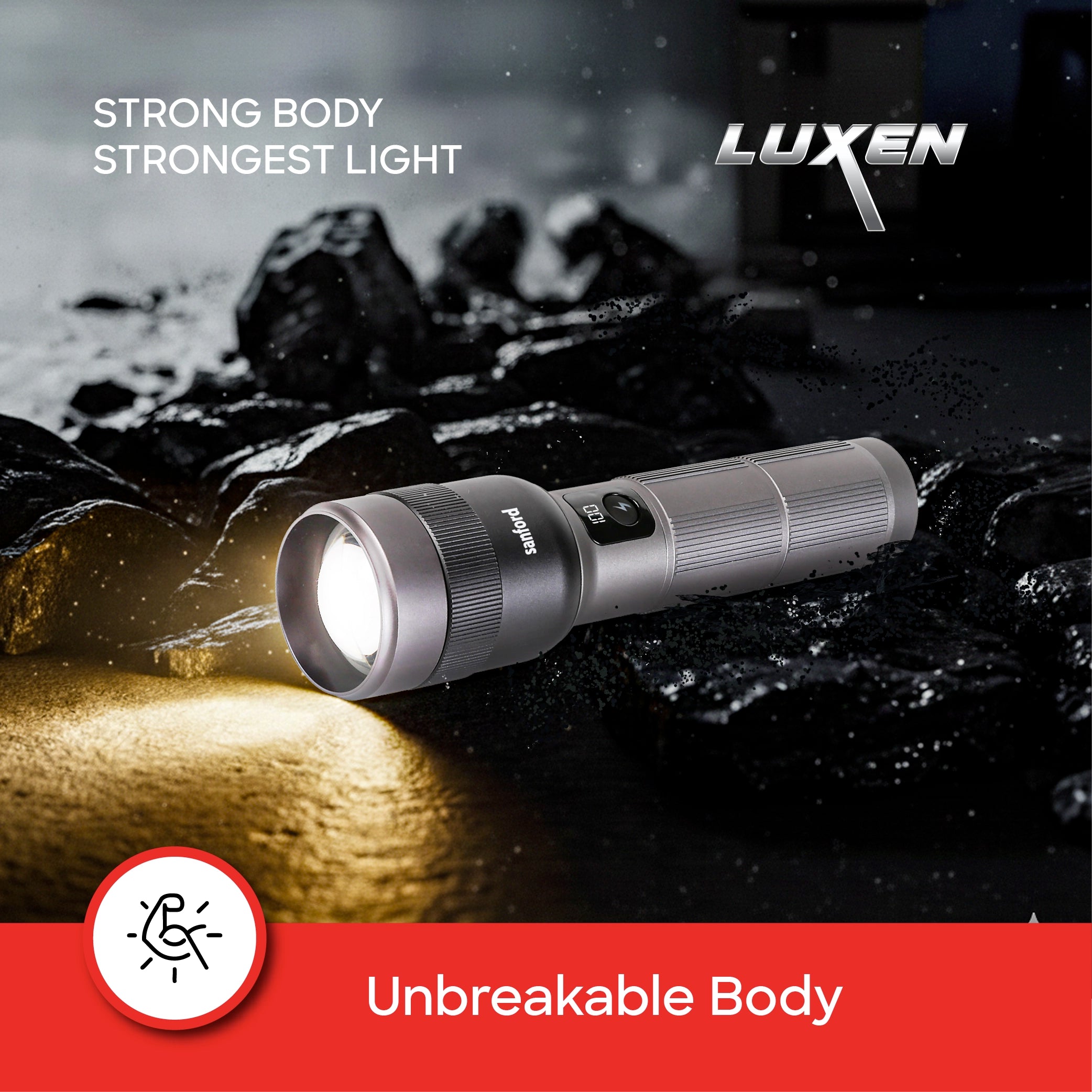 40W LED flashlight torch 2500m range rechargeable zoom 8000mAh 5 modes sanford 7