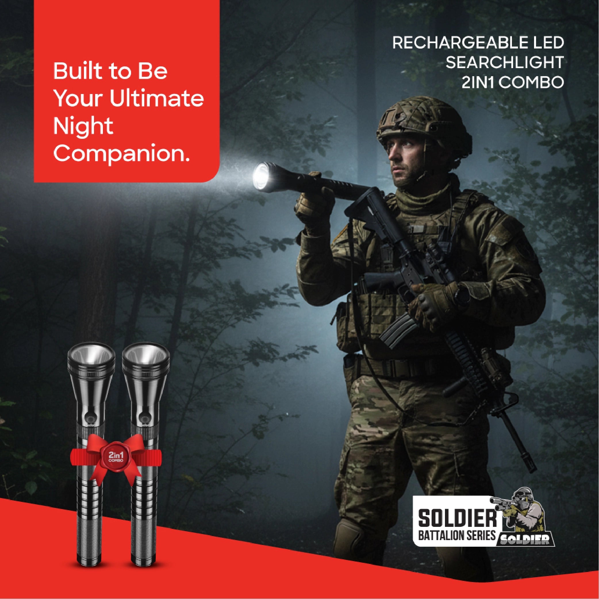 Rechargeable LED flashlight combo pack 2 2200m range 580 lumens sanford 2