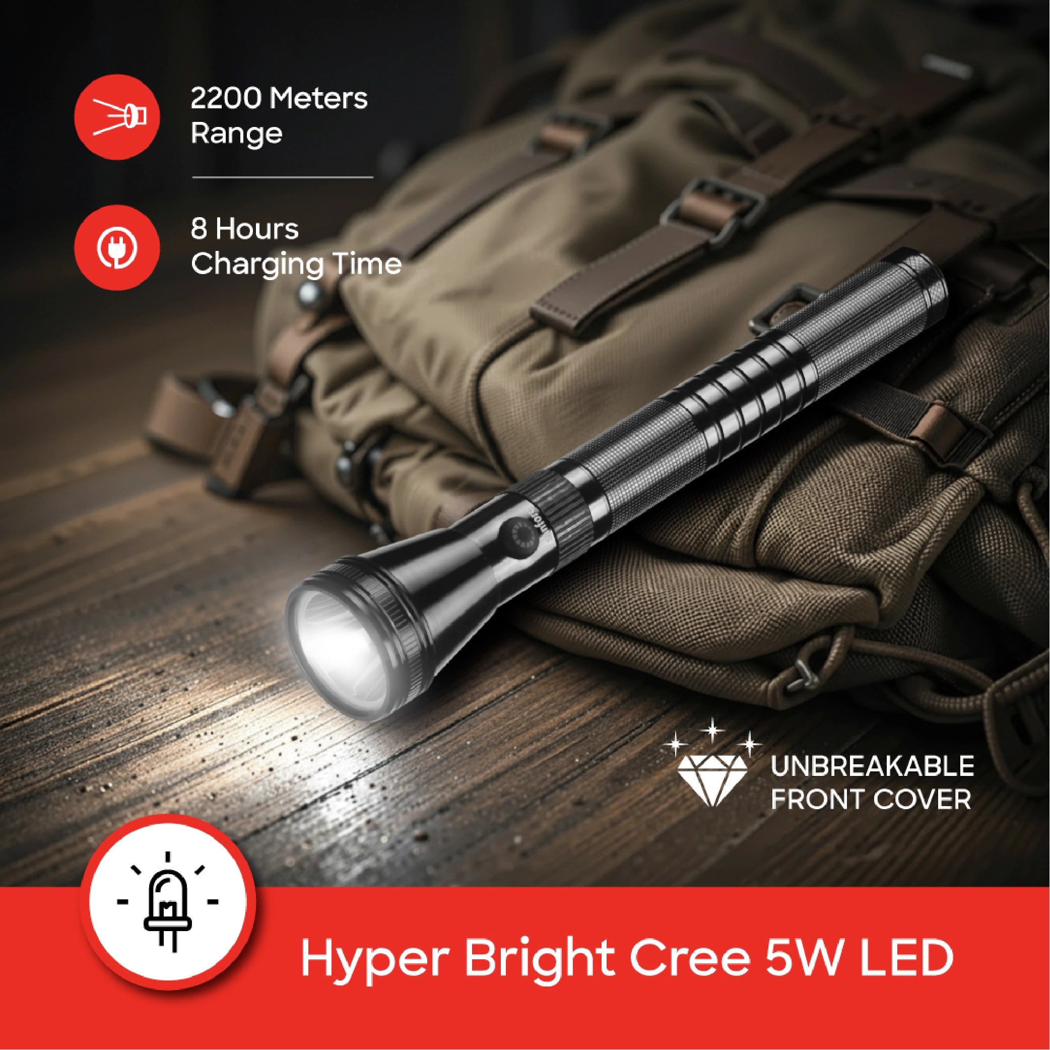 Rechargeable LED flashlight combo pack 2 2200m range 580 lumens sanford 4