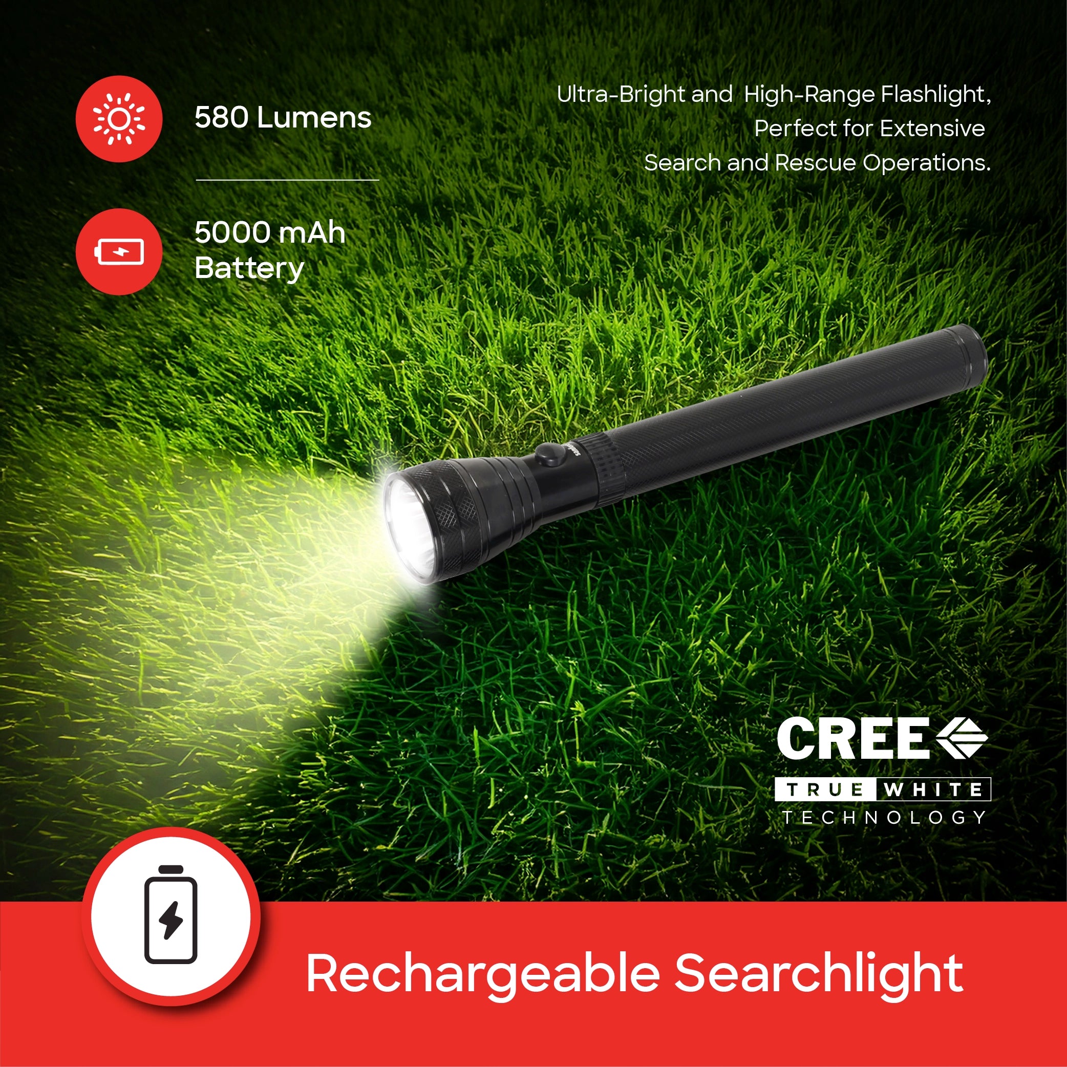 Rechargeable CREE LED flashlight 5W 2200m range 580 lumens sanford 3