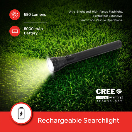 Sanford SF6207SLC Rechargeable LED Torch Combo – 580 lumens and rechargeable searchlight feature callout