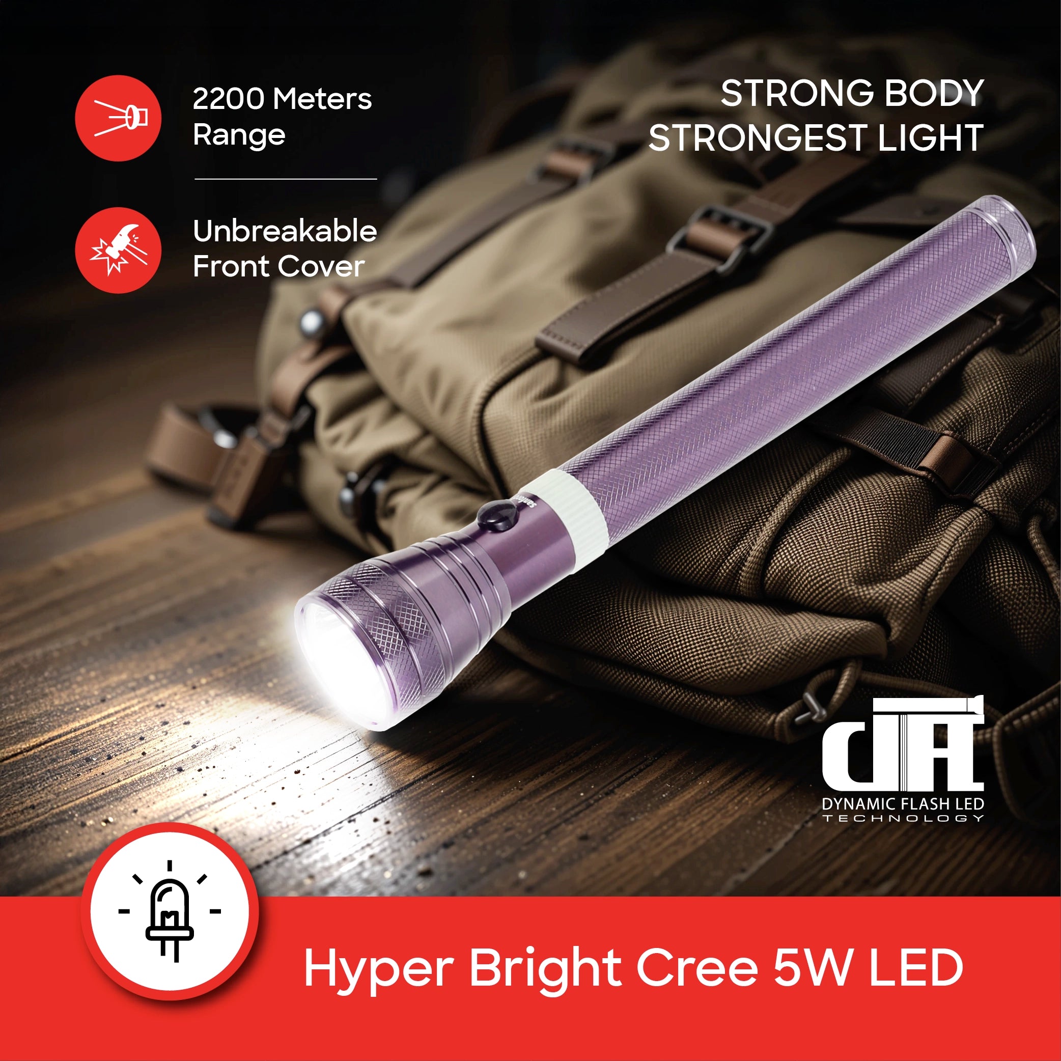 Rechargeable CREE LED flashlight 5W 2200m range 580 lumens sanford 4