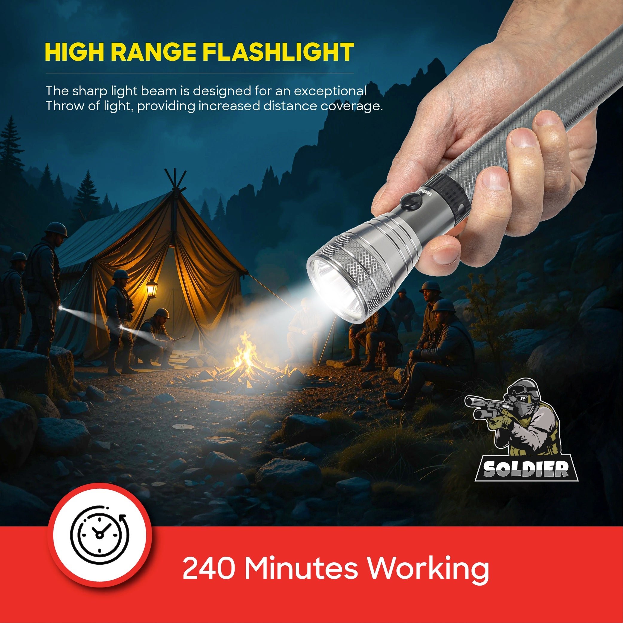 Rechargeable CREE LED flashlight 5W 2200m range 580 lumens sanford 5