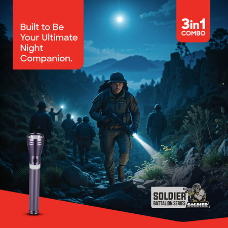 Sanford SF6208SLC Rechargeable LED Torch Combo – lifestyle shot, man using the torch outdoors at night