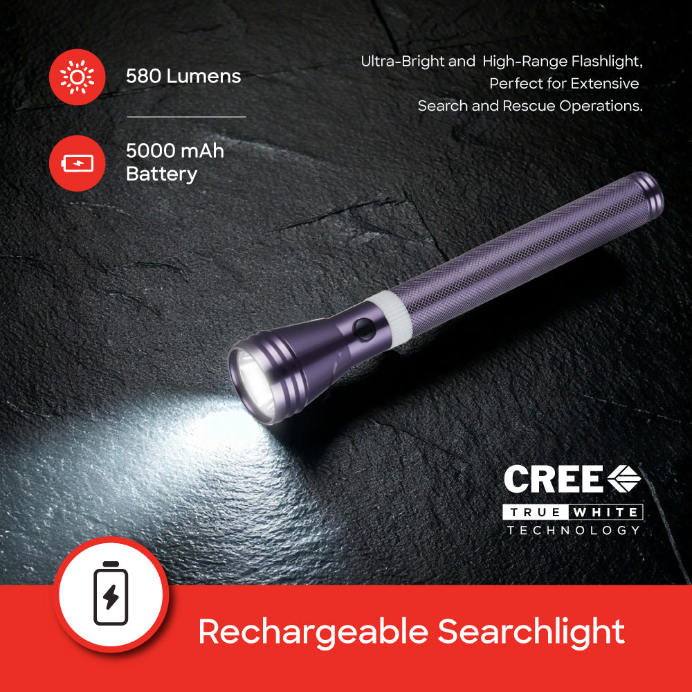 rechargeable CREE LED flashlight 5W 2200m range 580 lumens sanford 3