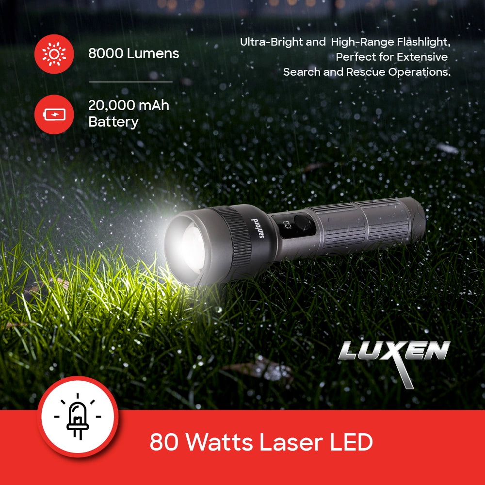 best rechargeable zoom LED flashlight 80W power bank 5 modes sanford 3