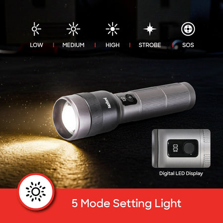 best rechargeable zoom LED flashlight 80W power bank 5 modes sanford 5