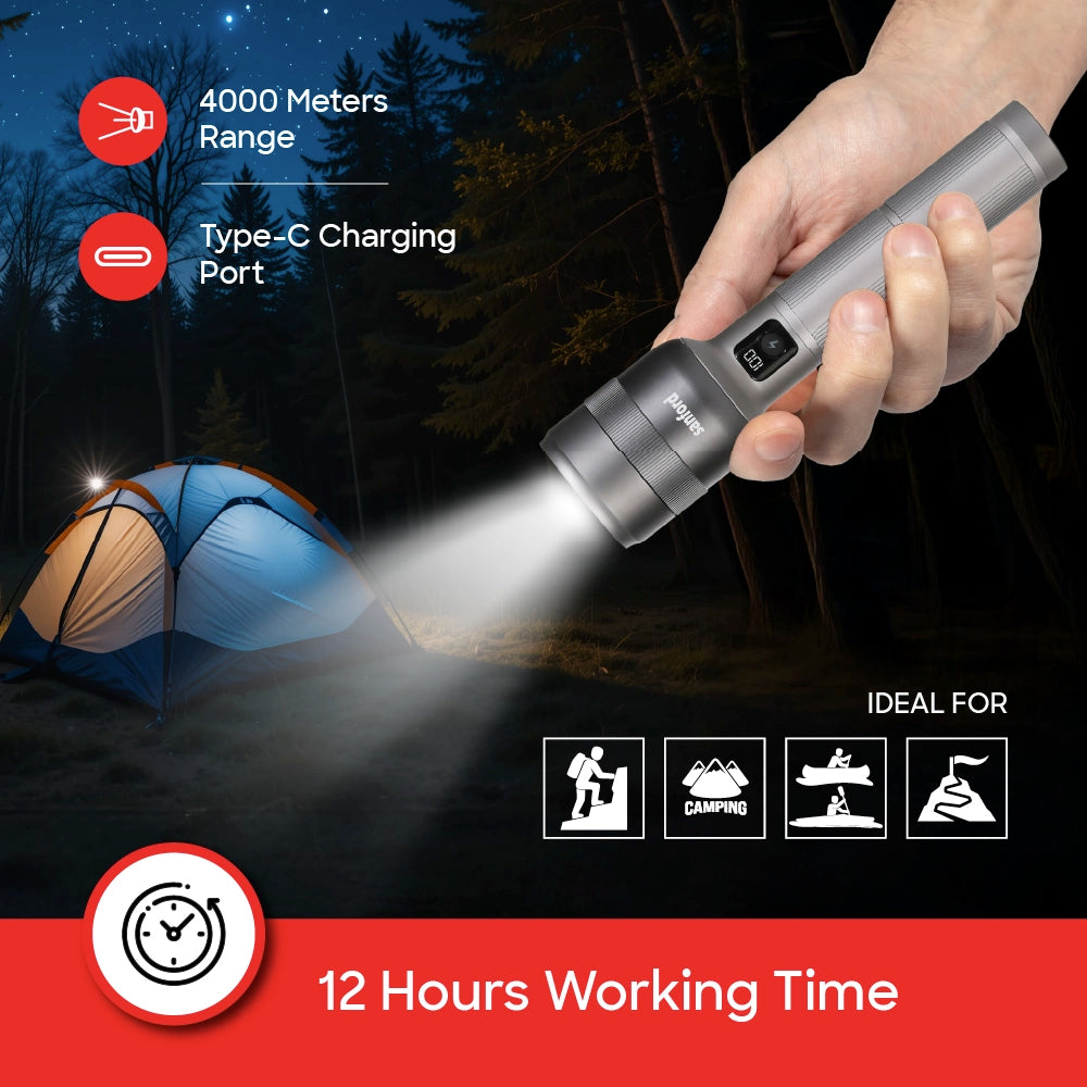 best rechargeable zoom LED flashlight 80W power bank 5 modes sanford 6
