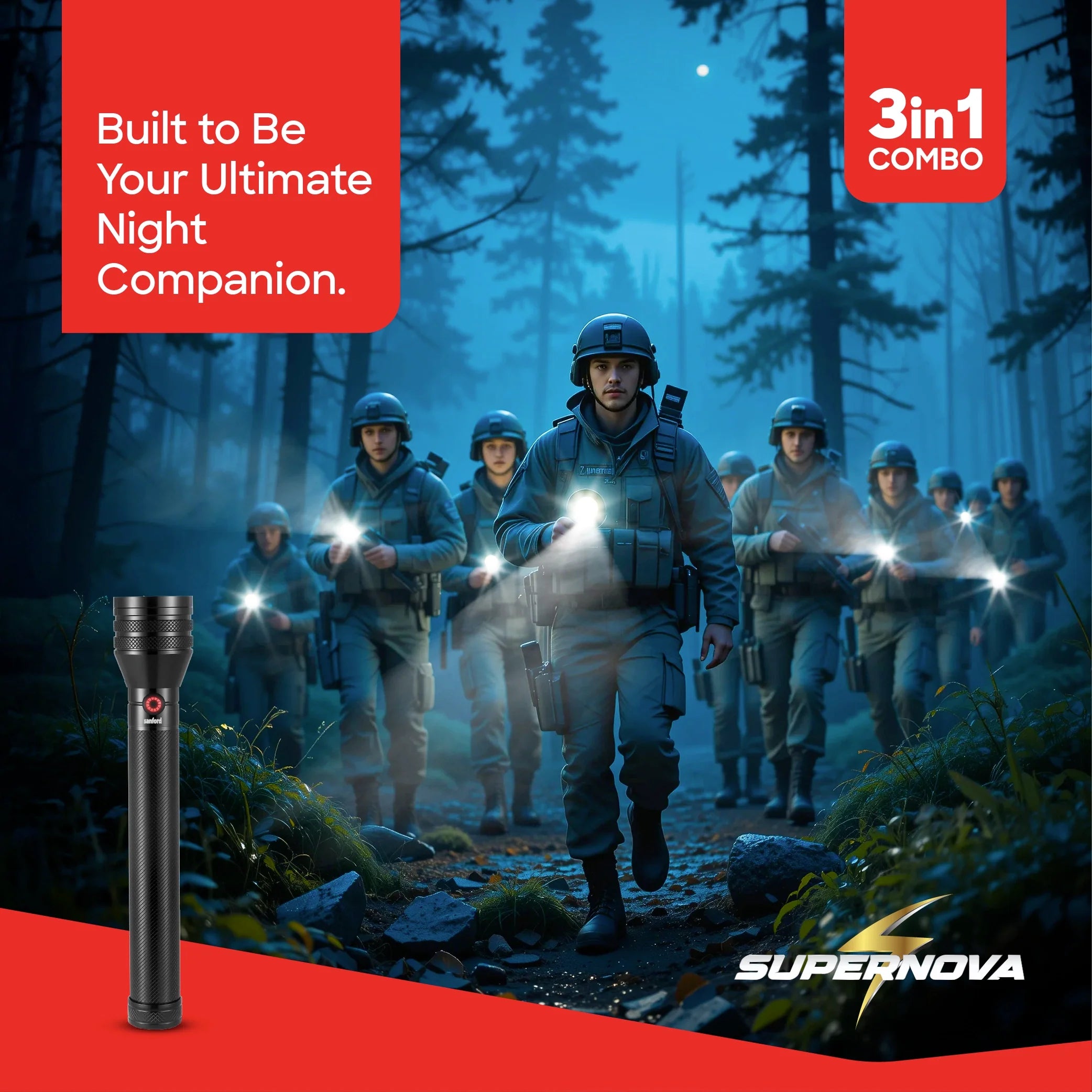 Sanford SF6305SLC Flashlight Combo – lifestyle shot, group with flashlights at night