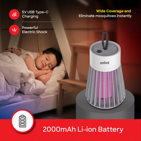 Sanford SF636MK Insect Killer Lamp – USB-C charging and 2000mAh Li-ion battery feature callout