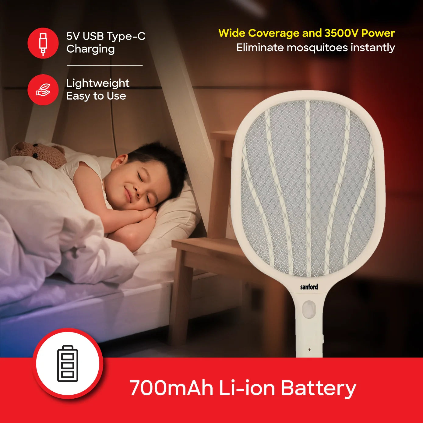 rechargeable mosquito bat flash light 3500V zapping power sanford 4