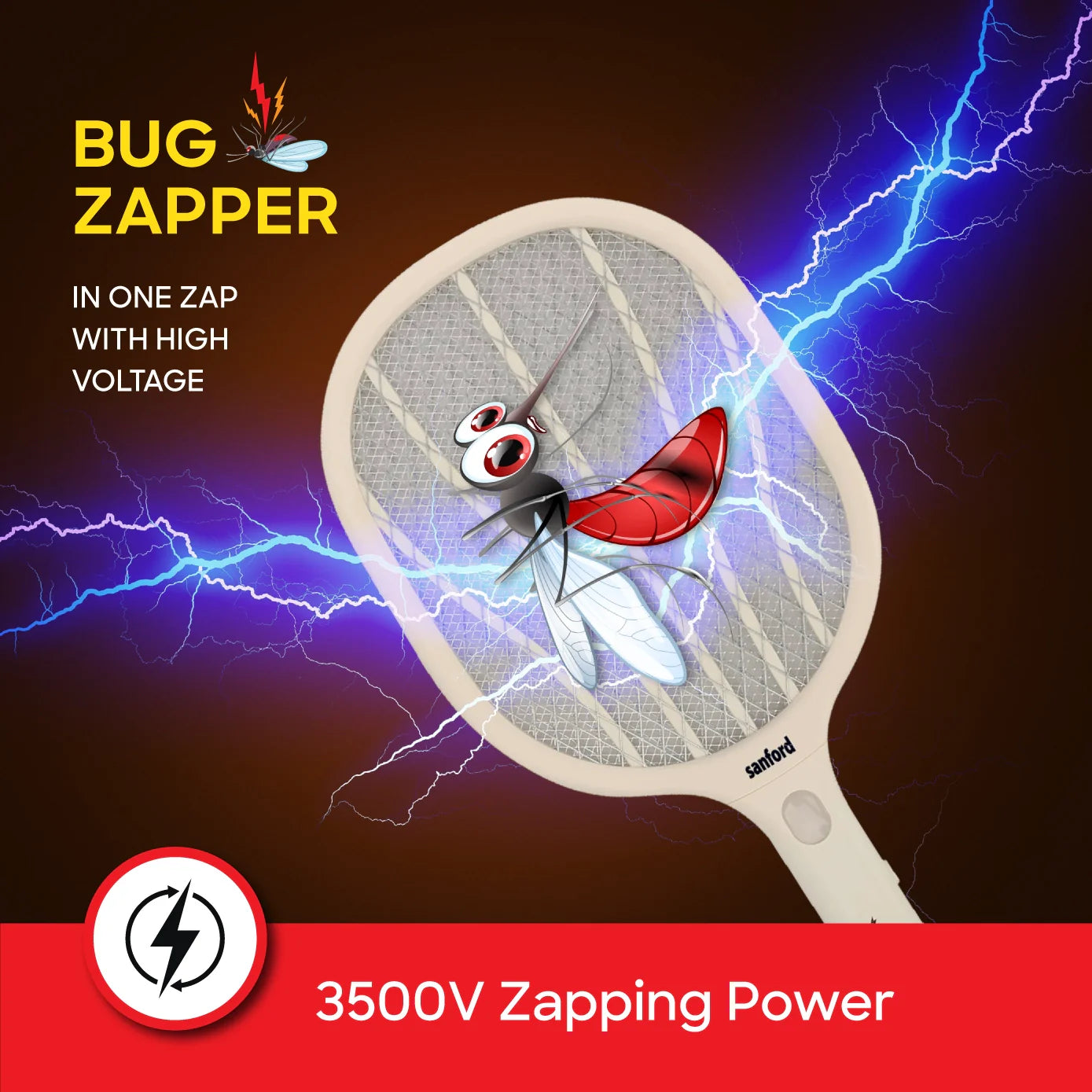 rechargeable mosquito bat flash light 3500V zapping power sanford 3