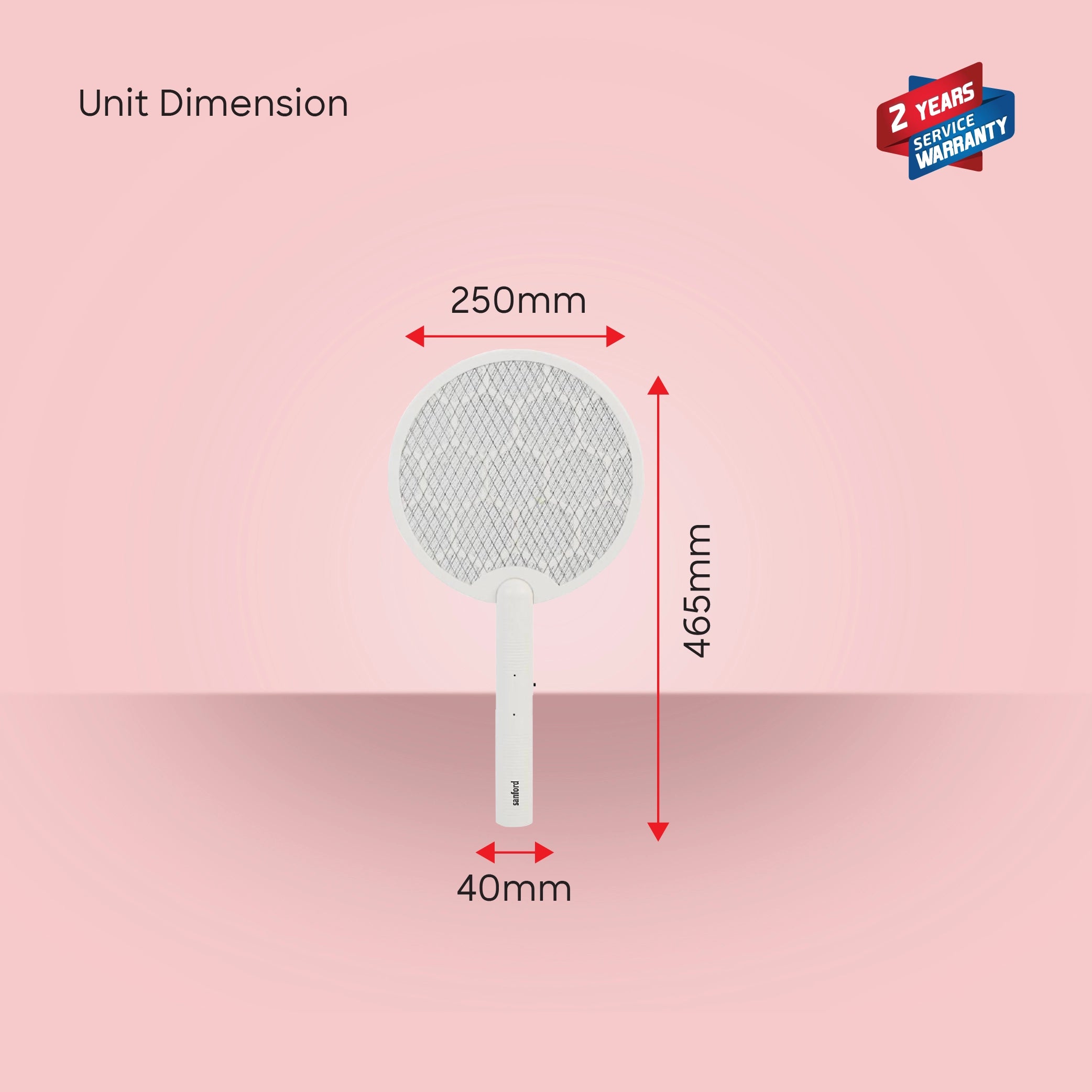 Sanford SF639MK Rechargeable Mosquito Bat – unit dimensions and measurements