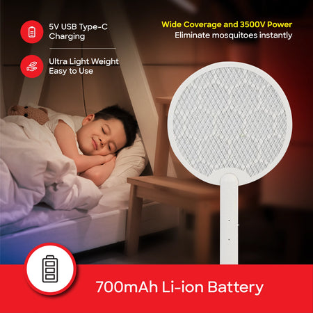 Rechargeable mosquito bat 3500V zapping power with USB Type C charging sanford 3