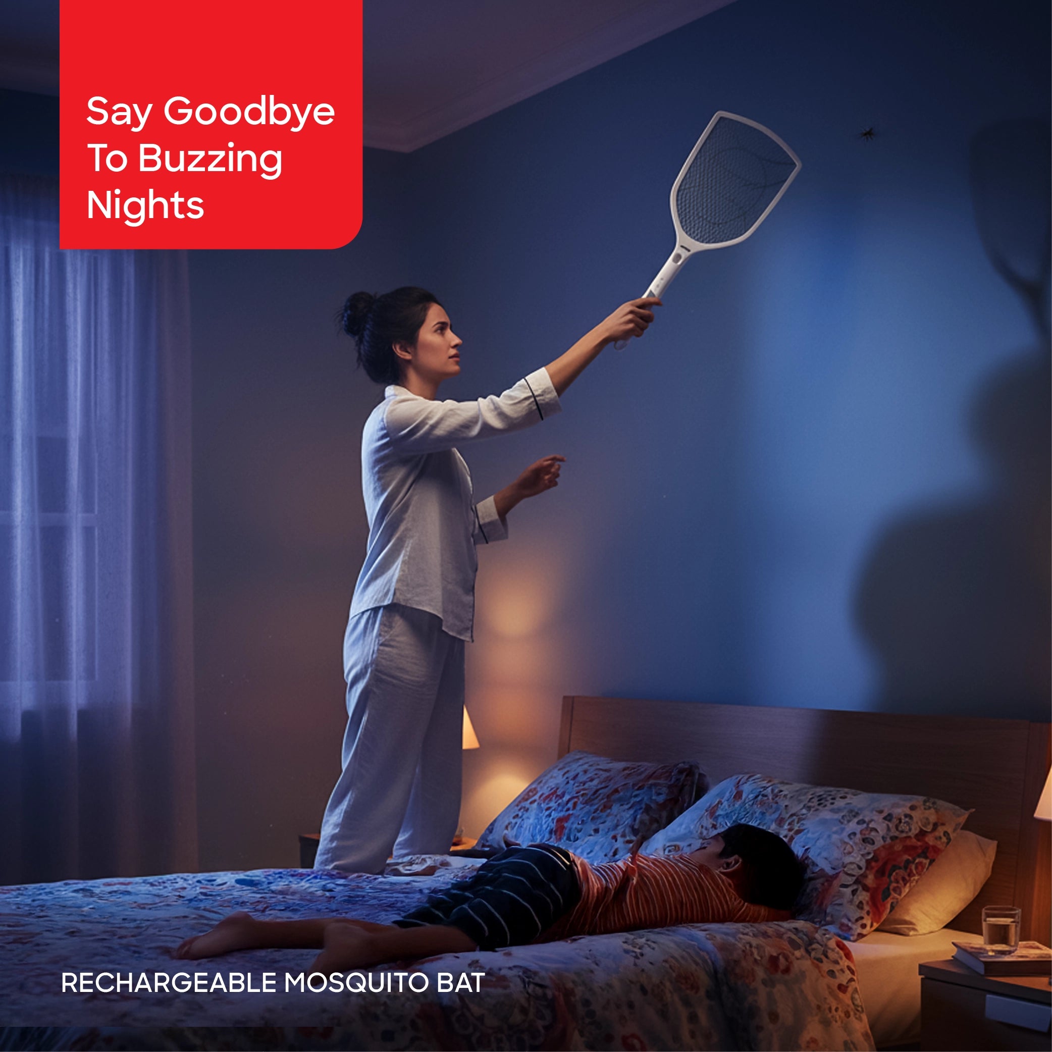 Sanford SF641MK Mosquito Bat – lifestyle shot, man swatting mosquito at night
