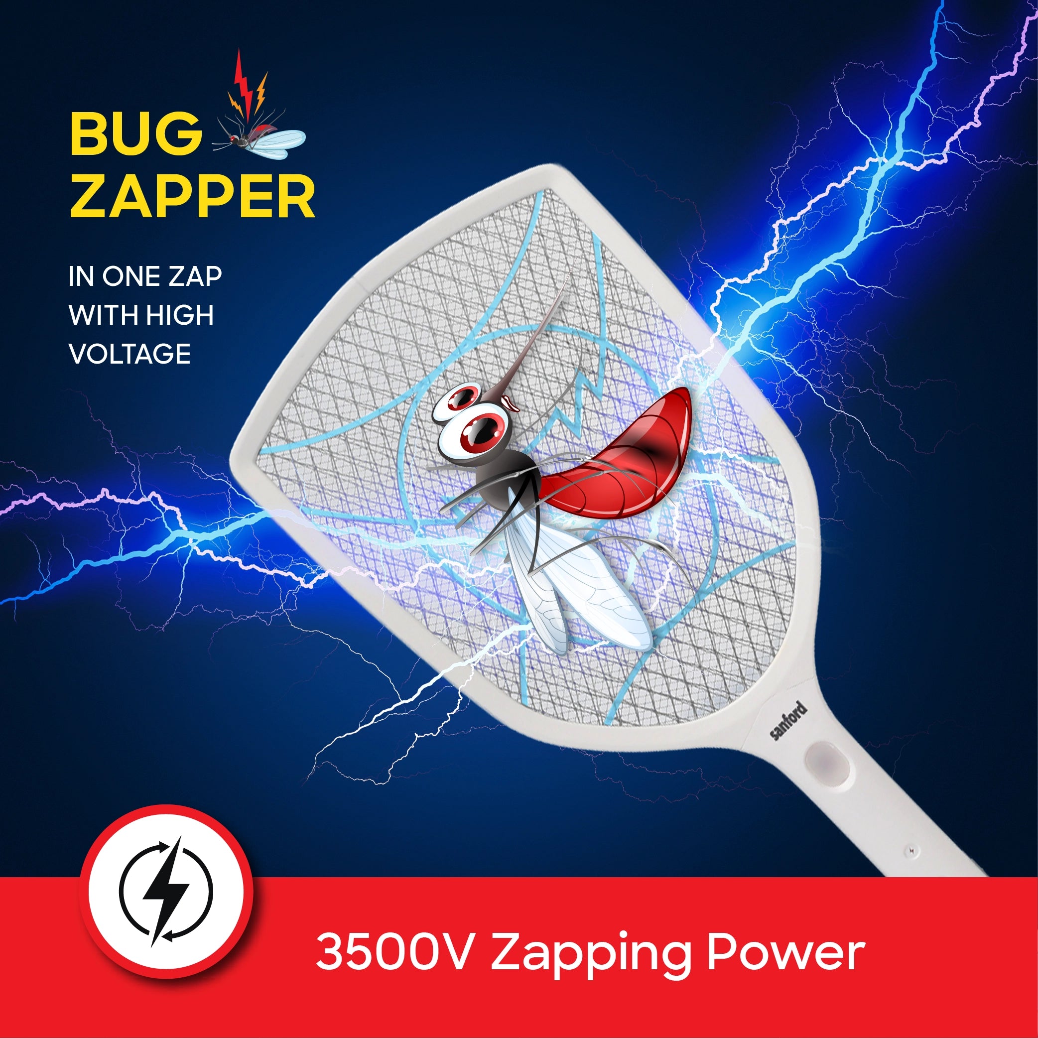 Sanford SF641MK Mosquito Bat – 3500V zapping power feature callout
