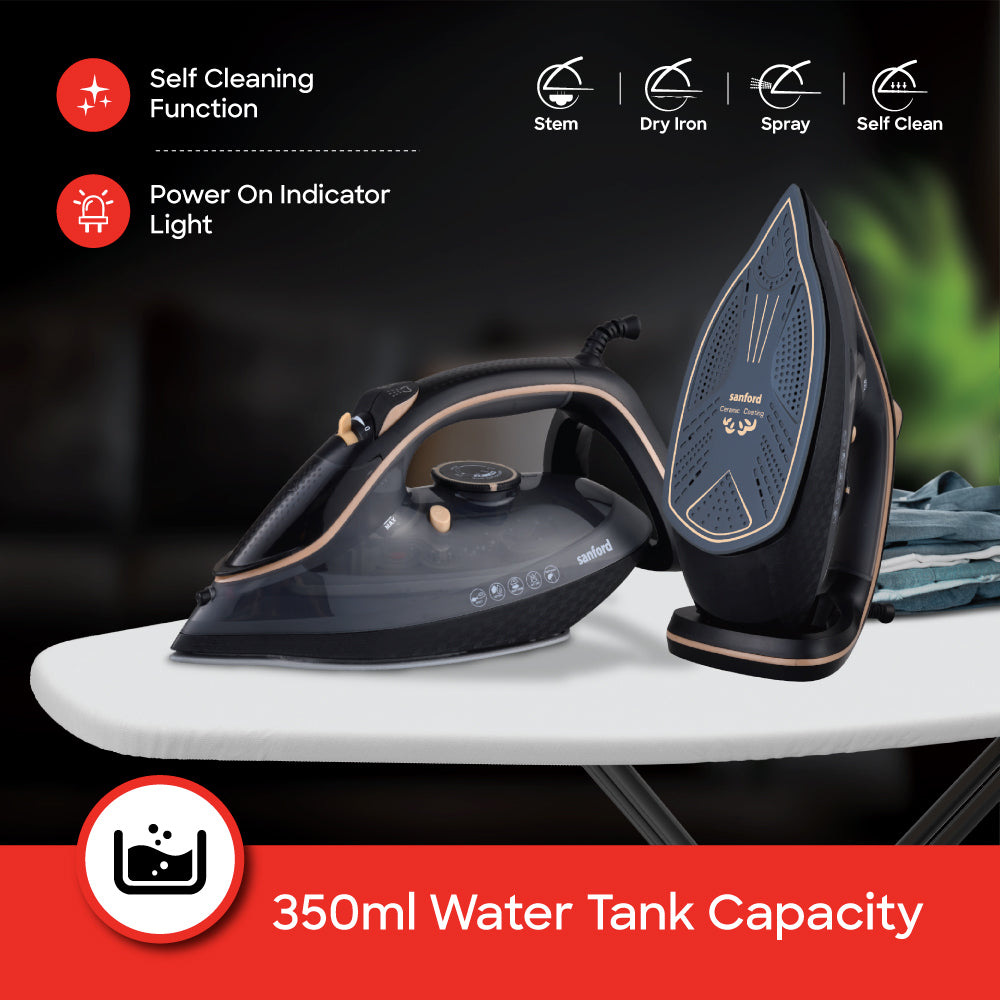 Steam iron 3500W ceramic soleplate self cleaning anti drip sanford 3