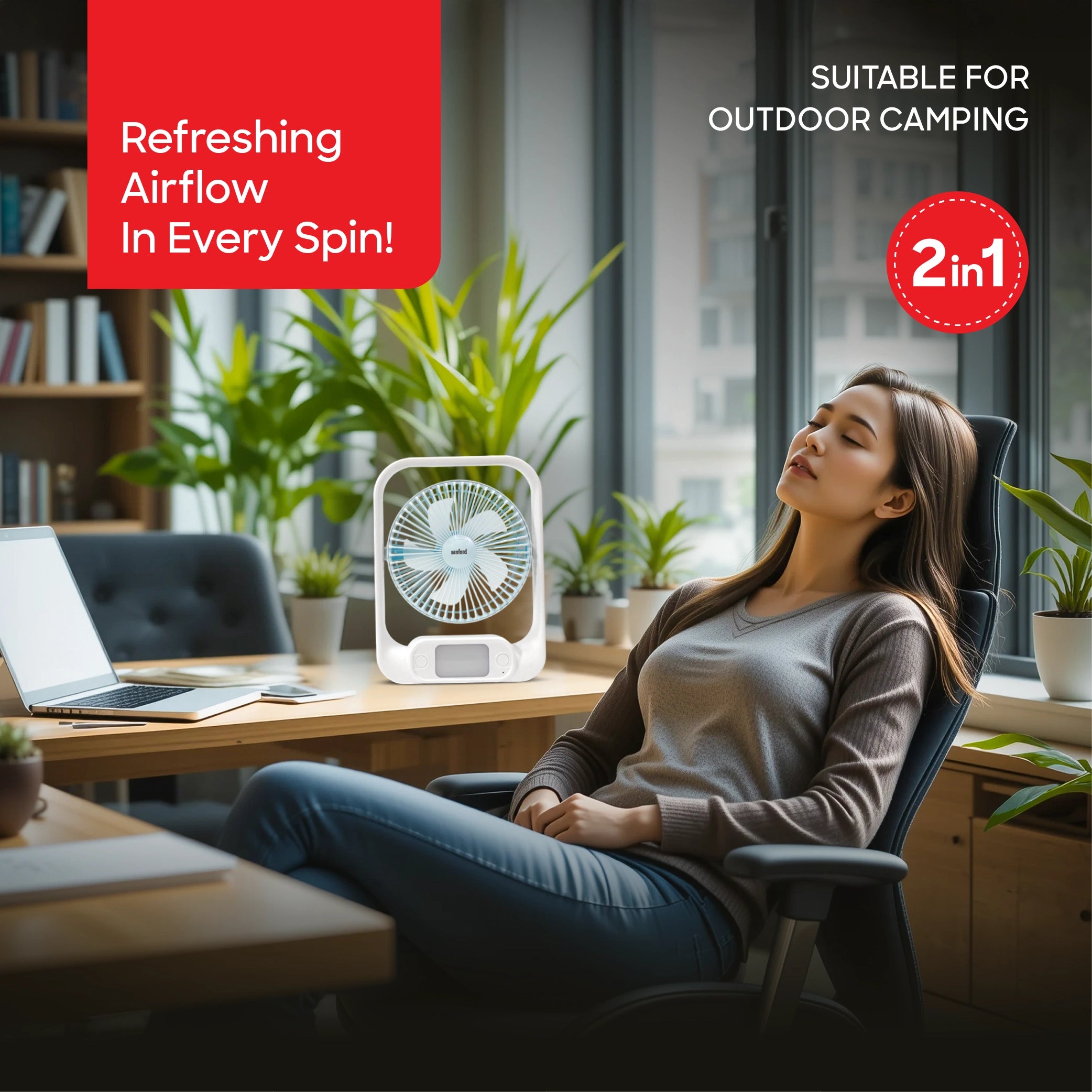 Rechargeable table fan 7 inch LED light power bank 3 speed sanford 2