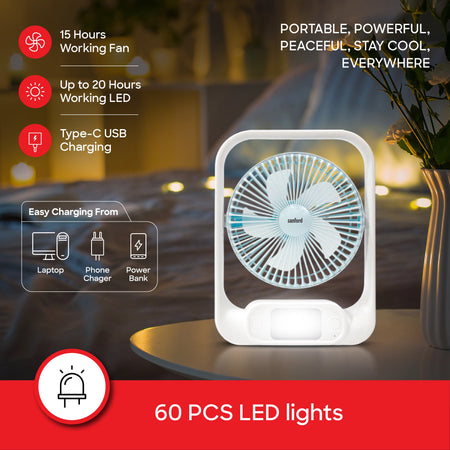 Rechargeable table fan 7 inch LED light power bank 3 speed sanford 4