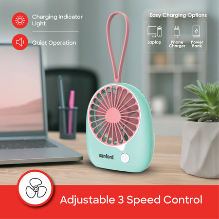 Rechargeable mini fan USB power portable 3 speed quiet operation sanford 3