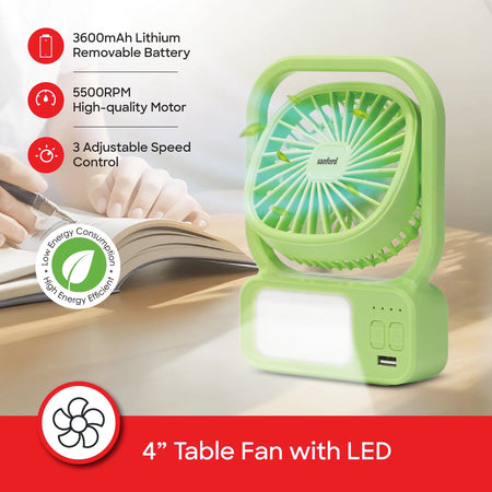 best rechargeable table fan portable 3.7V 2000mAh battery 3-speed control sanford 3