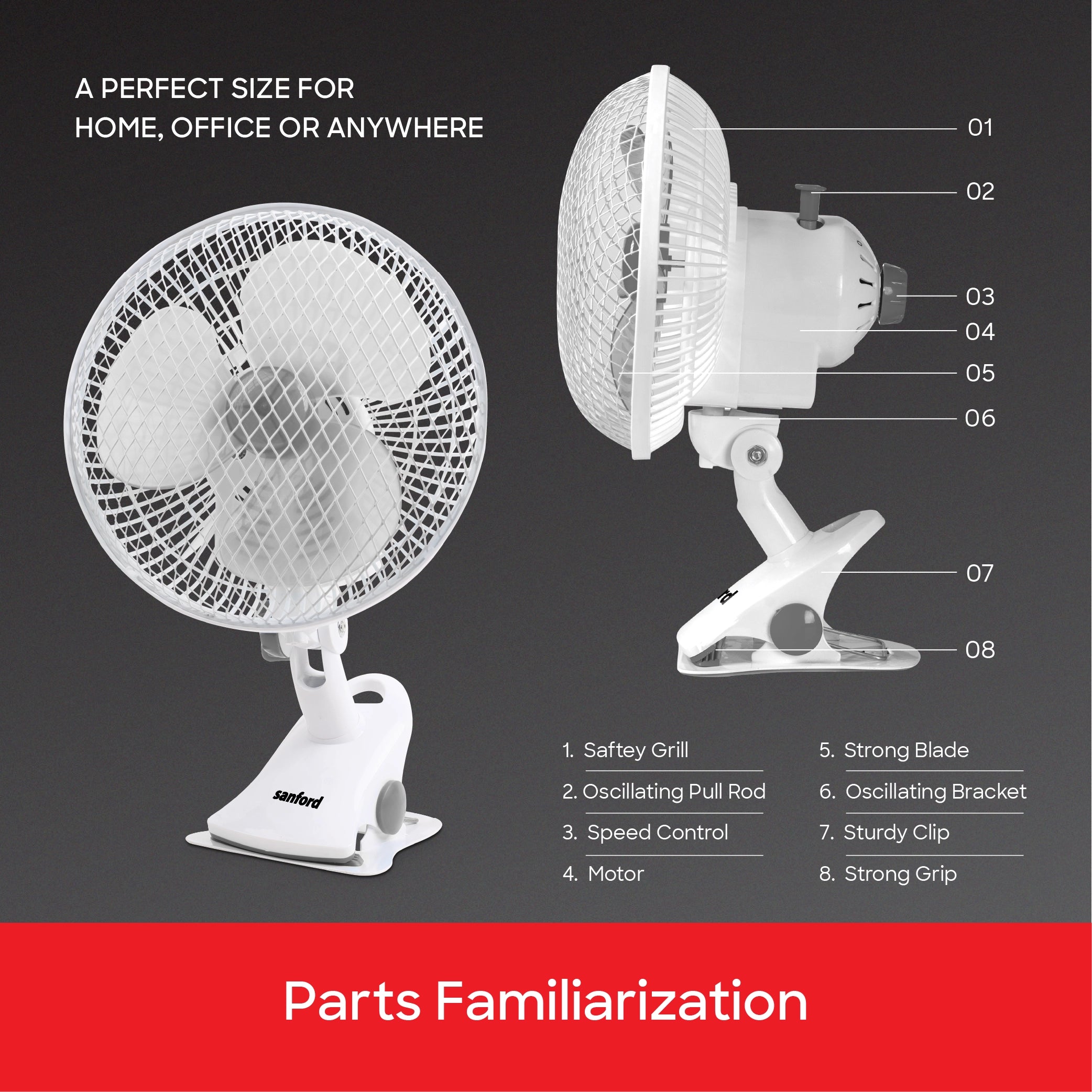 3 in 1 clip fan desk clip wall mount with 2 speed control 45W sanford 5
