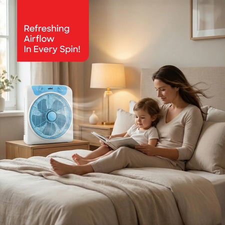 12 inch compact fan 5 blade design 3 speed control 120-Min timer auto swing 45W sanford 2