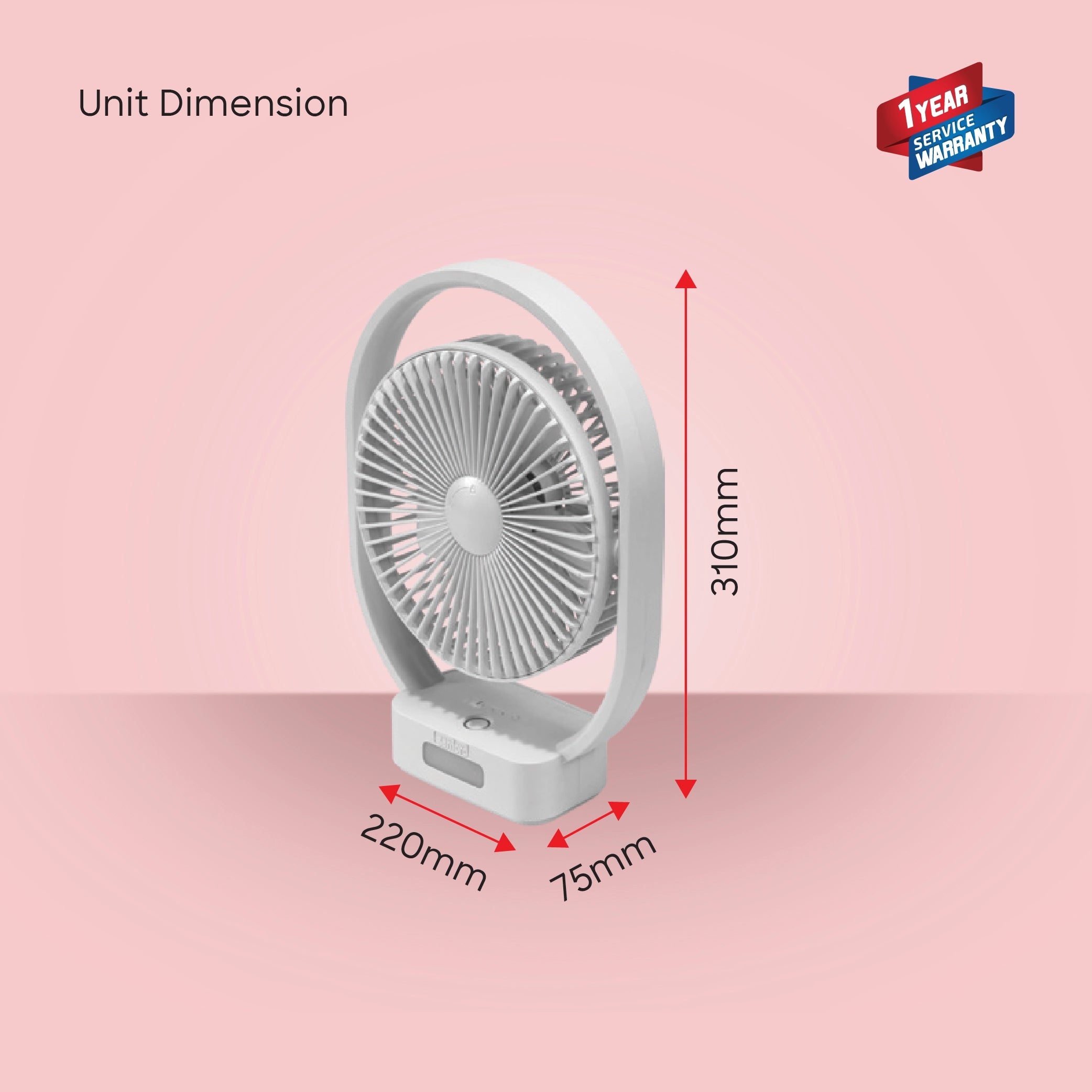 Sanford SF6662MFN Rechargeable Table Fan – unit dimensions and measurements