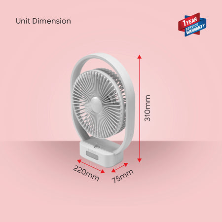 Sanford SF6662MFN Rechargeable Table Fan – unit dimensions and measurements
