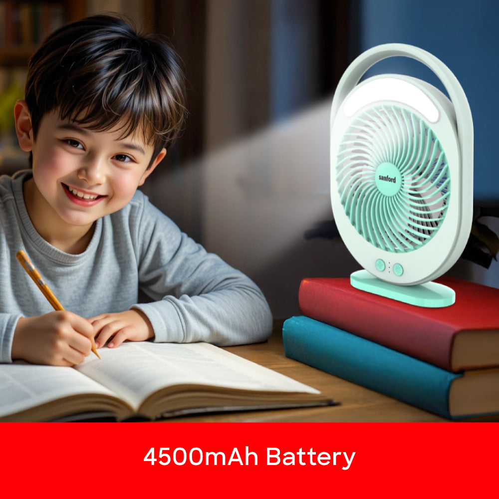 Sanford Rechargeable Table Fan 7-Inch 3600mAh Battery LED Light Tilt Head - SF6662MFN
