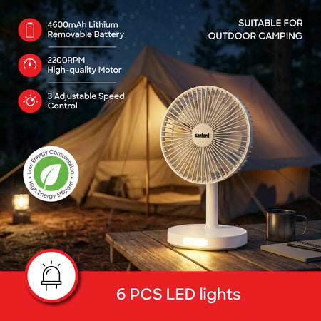 USB portable rechargeable fan LED light 3-speed 4600mAh battery 14H Fan + 50H Light sanford 3