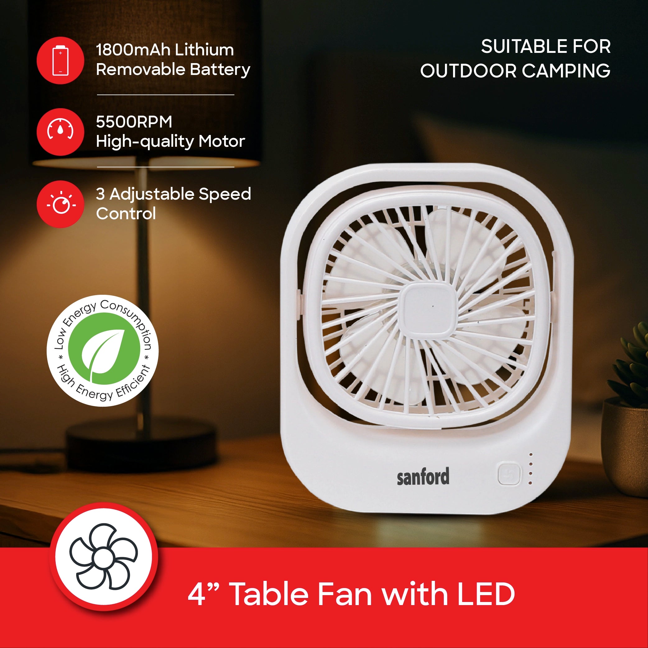 Mini table fan rechargeable portable USB charging 3 speed sanford 3