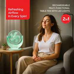 Sanford Table Fan Rechargeable 7 Inch LED Light Multi Functional 3 Speed Control - SF6669MFN