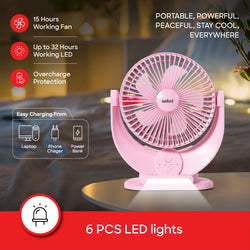 Sanford Table Fan Rechargeable 7 Inch LED Light Multi Functional 3 Speed Control - SF6669MFN