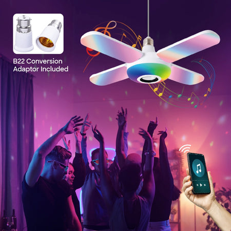 Sanford SF700FLED Ceiling Fan LED Lamp – lifestyle shot, party crowd with app control