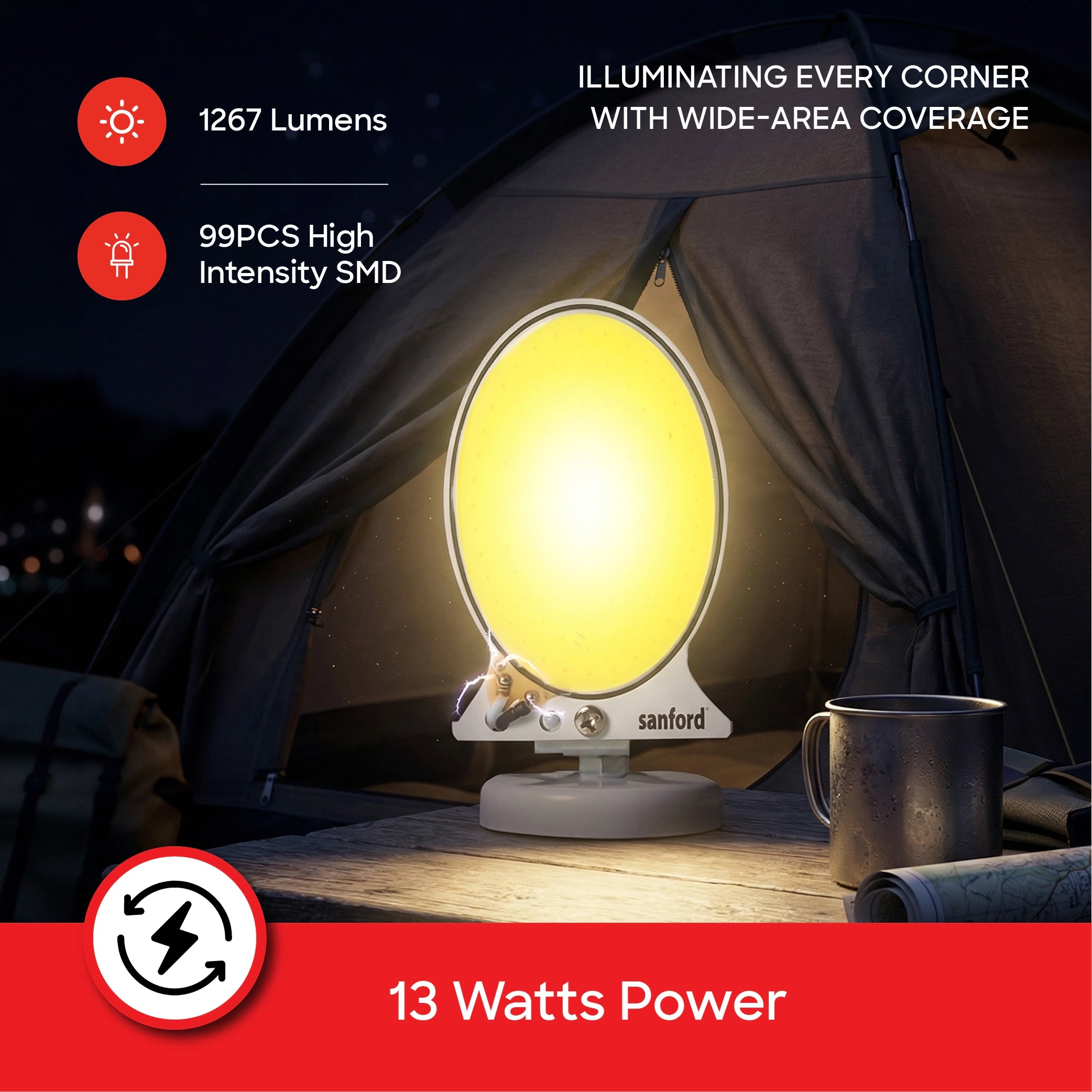 13W camping light 1267 lumens 99 SMD magnetic base sanford 3