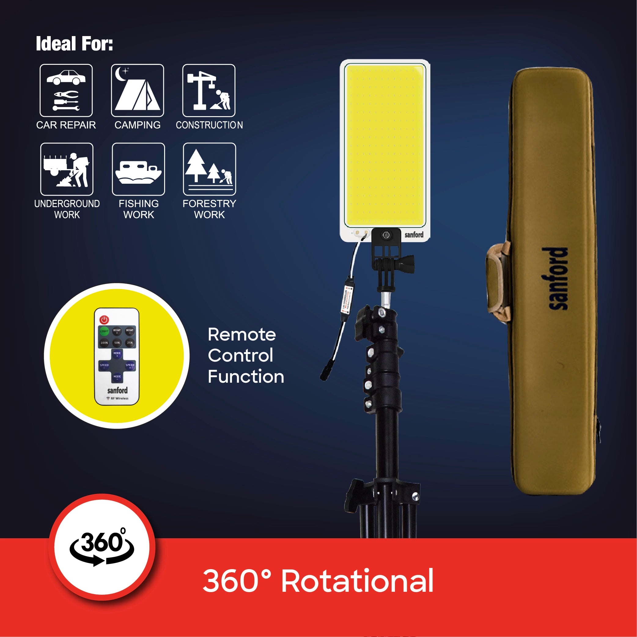 COB LED camping light 47W 4598 lumens 5M iron rod stand sanford 4