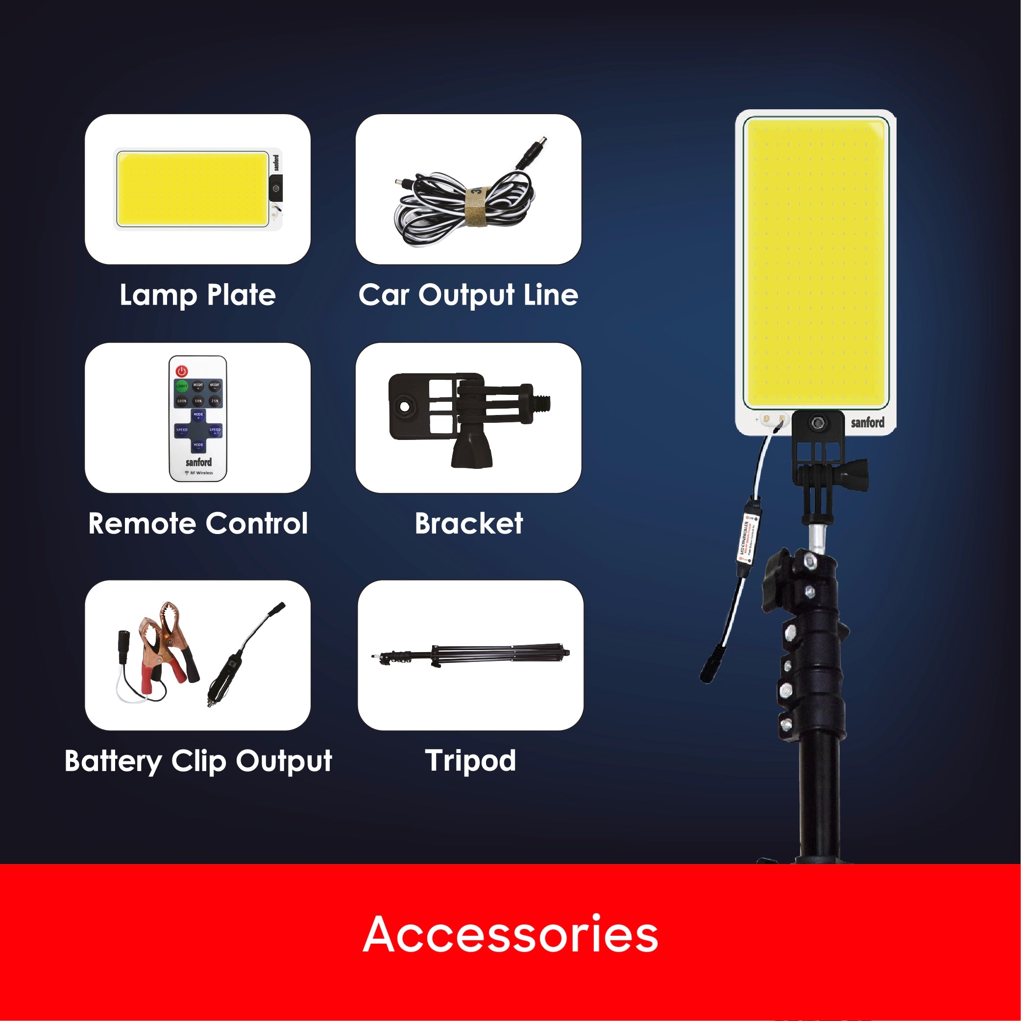 COB LED camping light 47W 4598 lumens 5M iron rod stand sanford 5