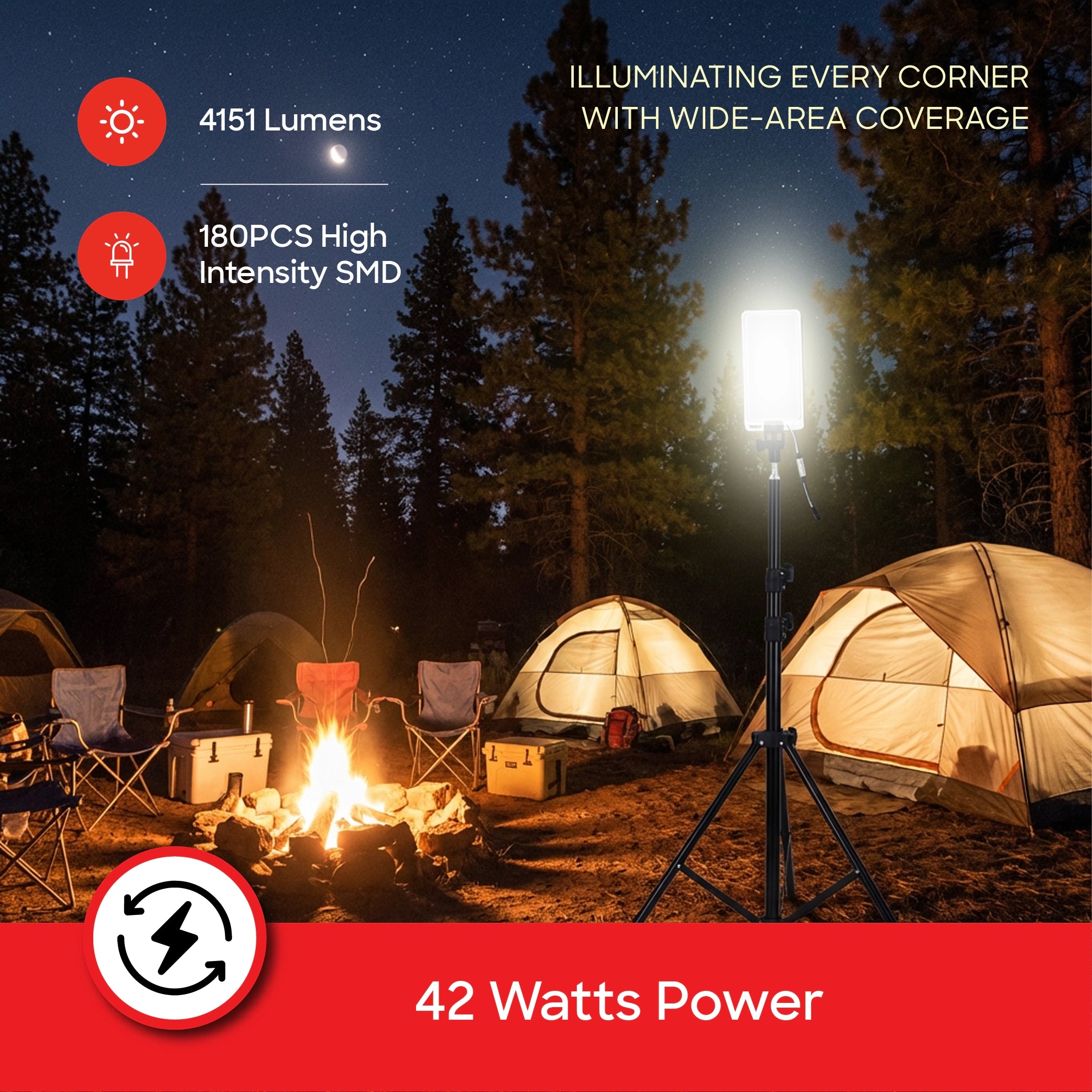 COB LED camping light 42W 4151 lumens 4M iron rod stand sanford 3