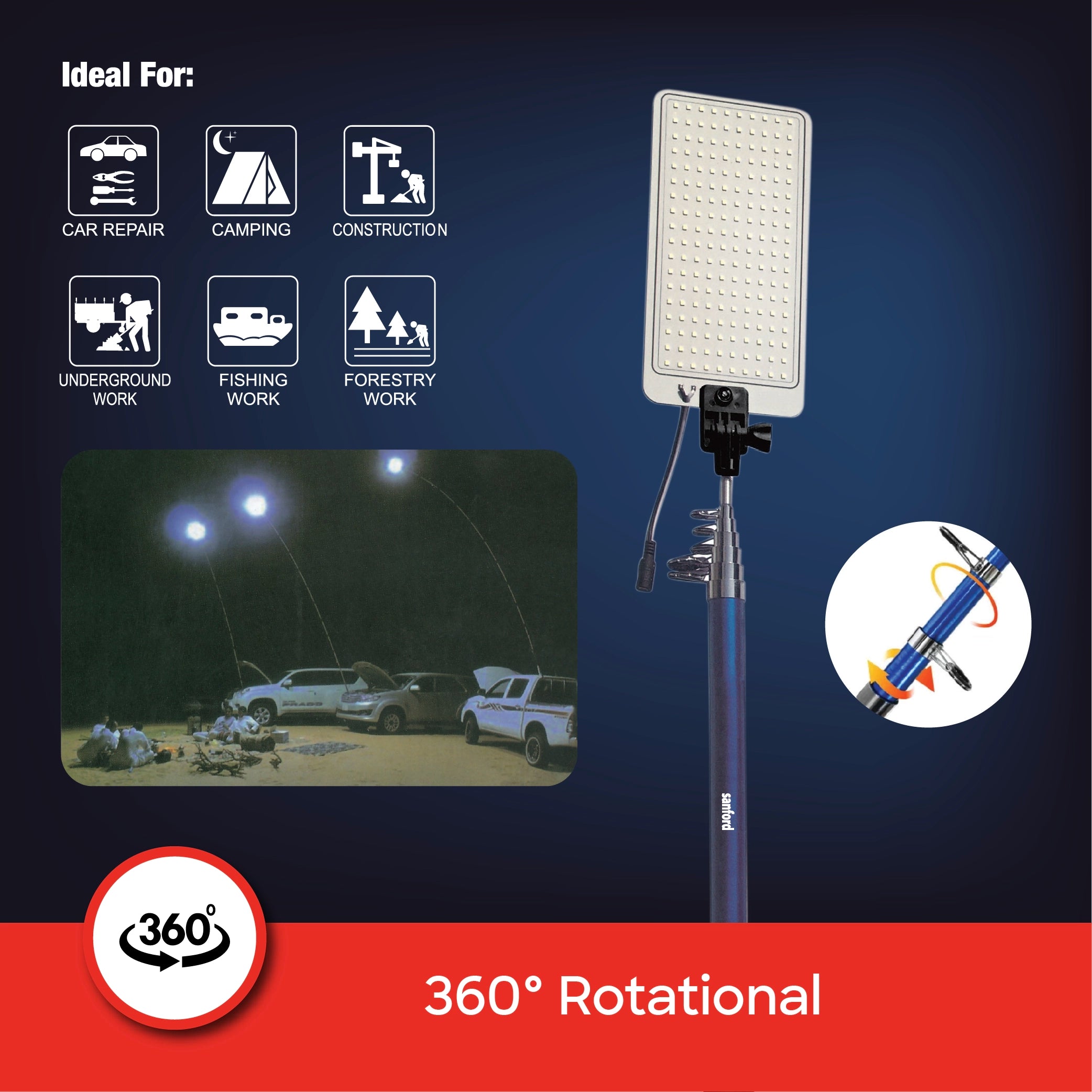 COB LED camping light 42W 4151 lumens 4M iron rod stand sanford 4