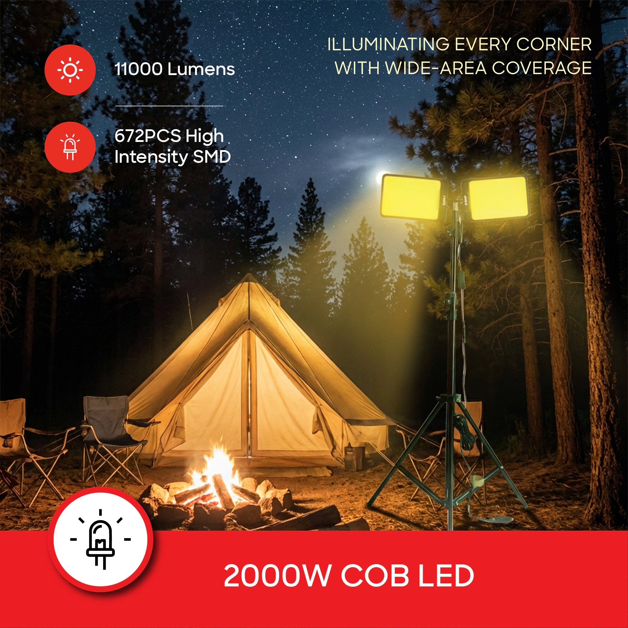 COB camping light 2000W 11000 lumens dual lamp tripod sanford 3