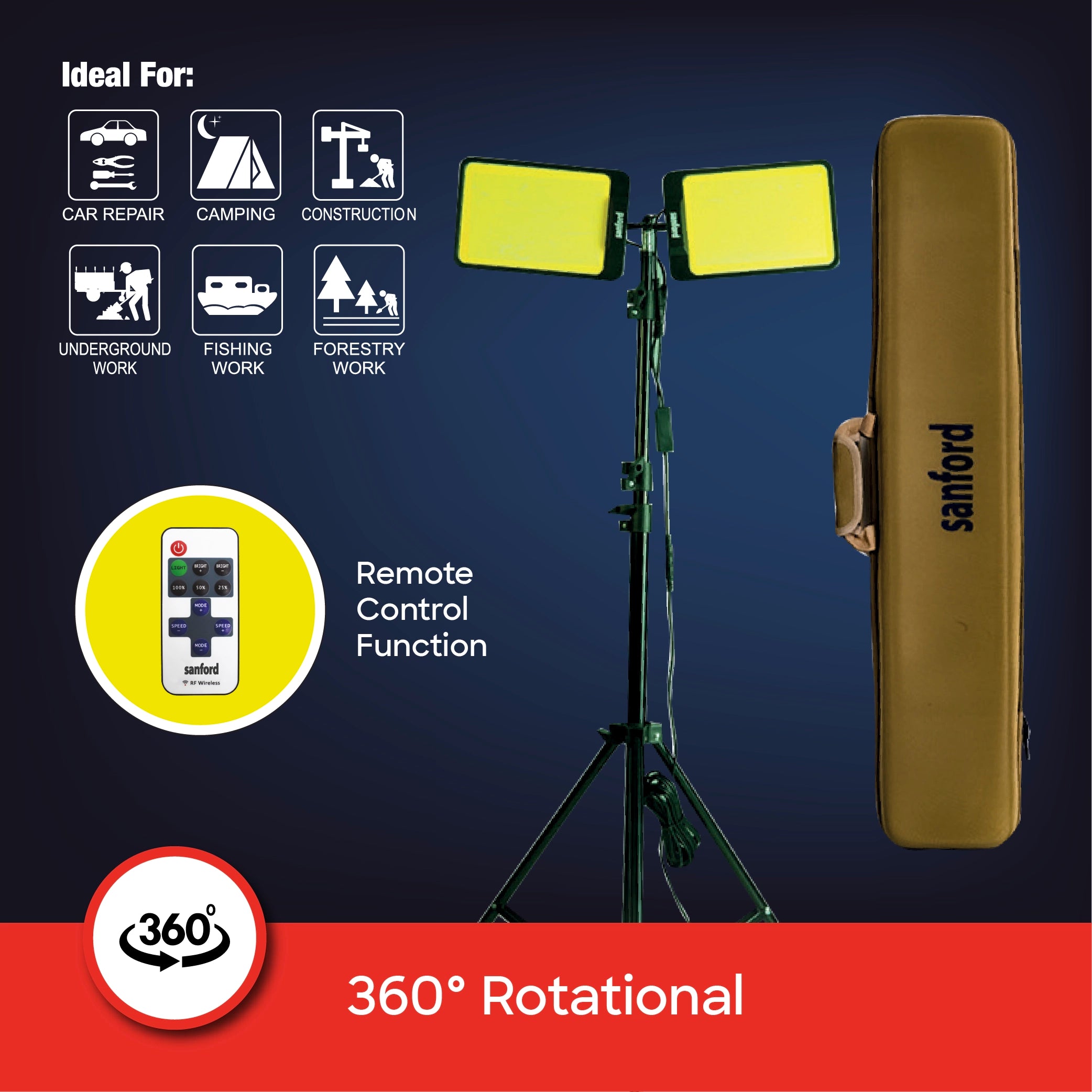 COB camping light 2000W 11000 lumens dual lamp tripod sanford 4