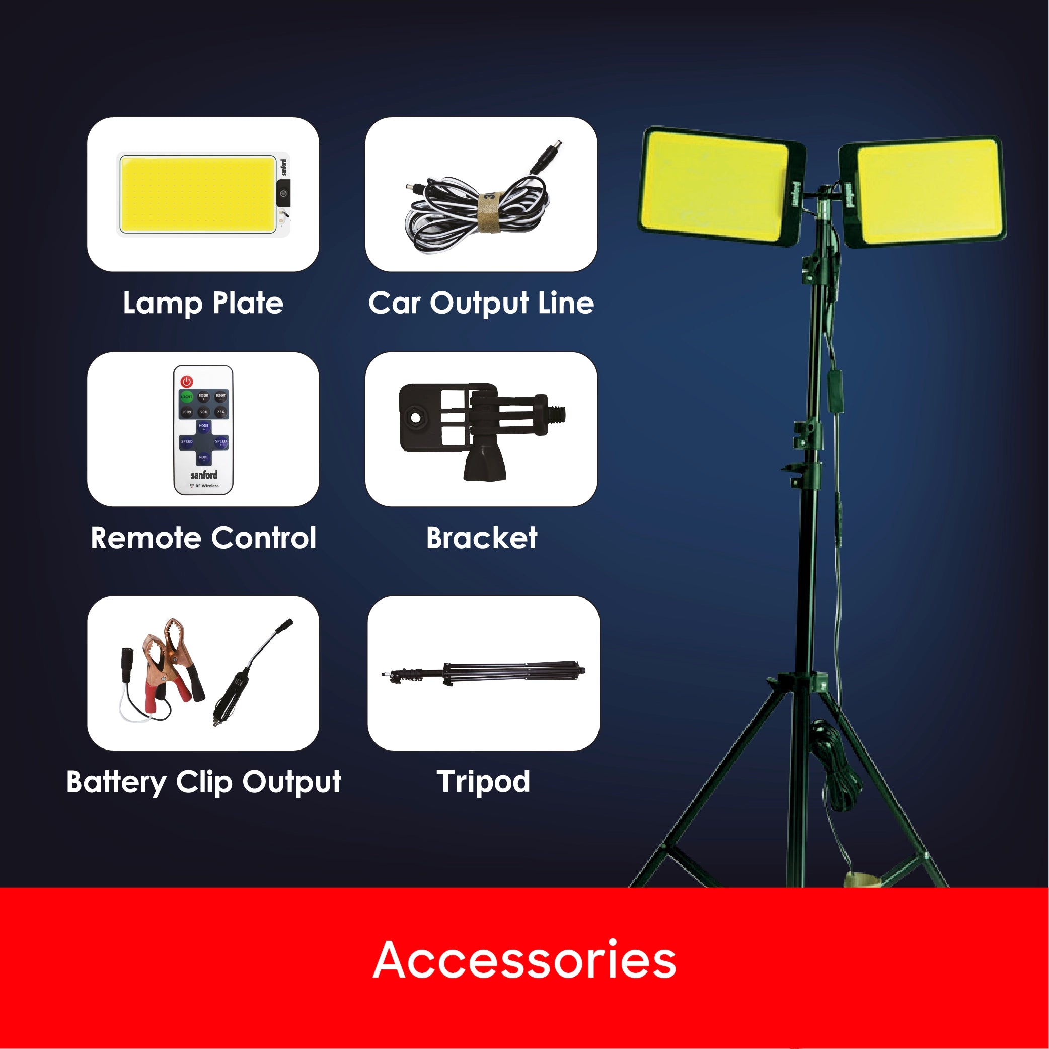 COB camping light 2000W 11000 lumens dual lamp tripod sanford 5