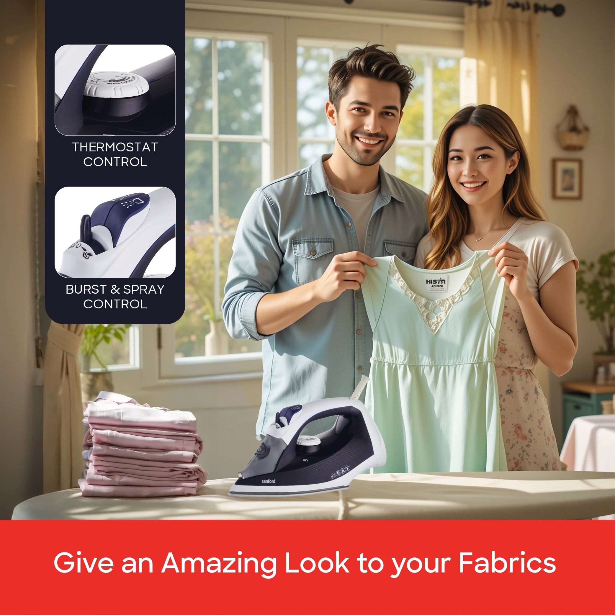 	Sanford SF70CSI HA Steam Iron – smooth finish on folded fabrics